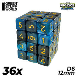 36x D6 12mm Dice - Blue Swirl