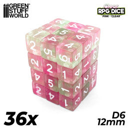 36x D6 12mm Dice - Clear Pink