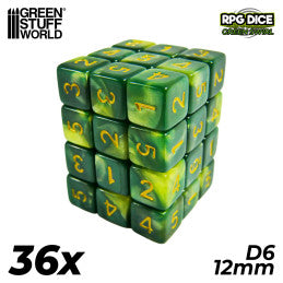 36x D6 12mm Dice - Green Swirl