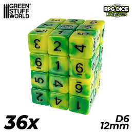 36x D6 12mm Dice - Lime Swirl