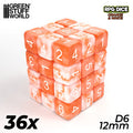 36x D6 12mm Dice - Orange White Marble