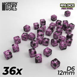 36x D6 12mm Dice - Pink Swirl