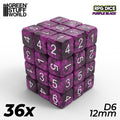 36x D6 12mm Dice - Purple Black