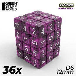 36x D6 12mm Dice - Purple Black