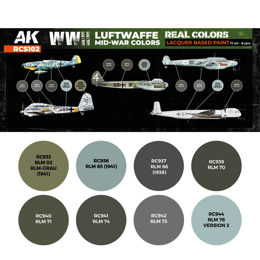 AK Interactive: Real Colors WWII Luftwaffe Mid-War Colors Set (Set of 8)