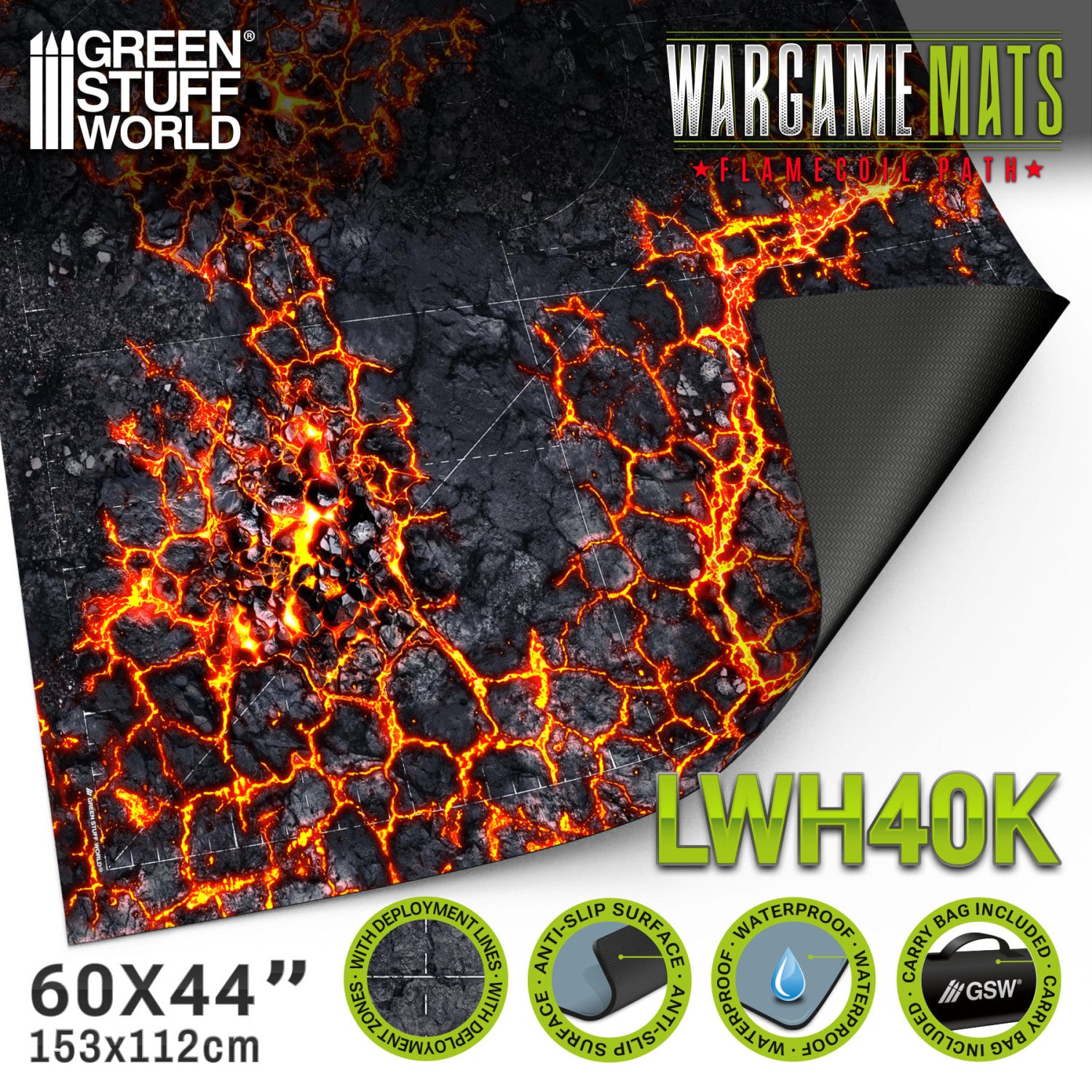 Greenstuff World: Neoprene Mat 44x60" Flamecoil Path with deployment lines